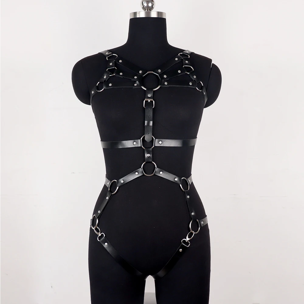 Sexy Full Body Bondage Pu Leather Harness Woman Lingerie Goth Chest Belt Punk Thigh Suspenders Erotic Waist Straps Accessories