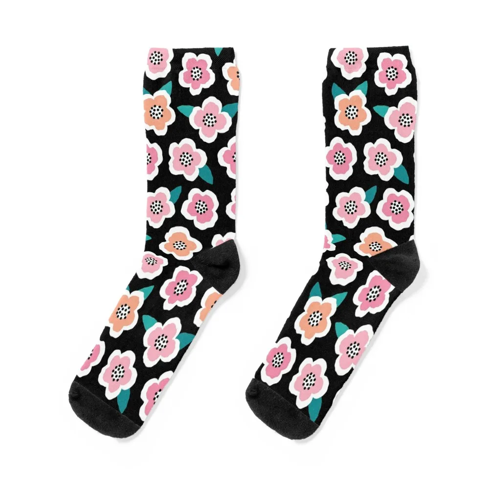 

Scandi Briar Roses - pink on black Socks kids compression halloween Woman Socks Men's