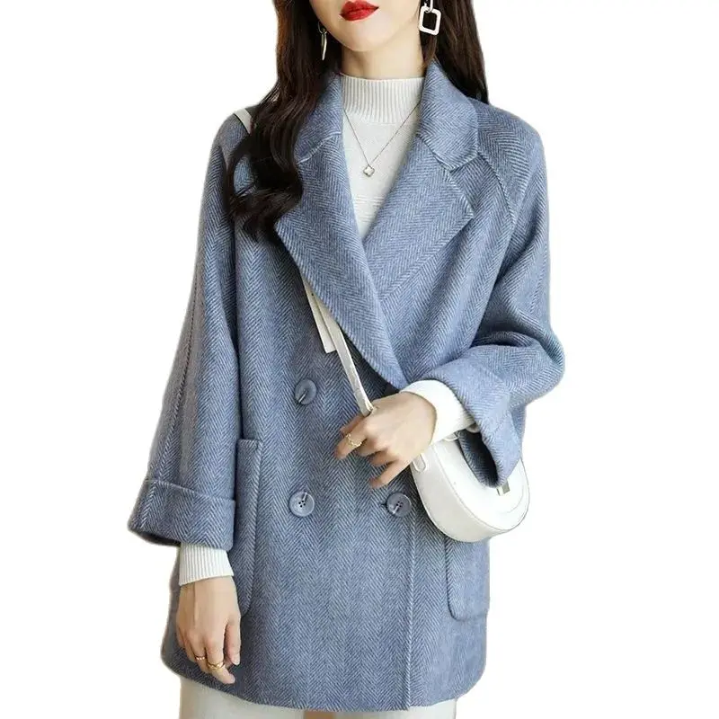 Autumn Winter New Woolen Coat Women\'s Coat Thickened Slim Temperament Long Slim Versatile Single-Breasted Buttons Overcoat