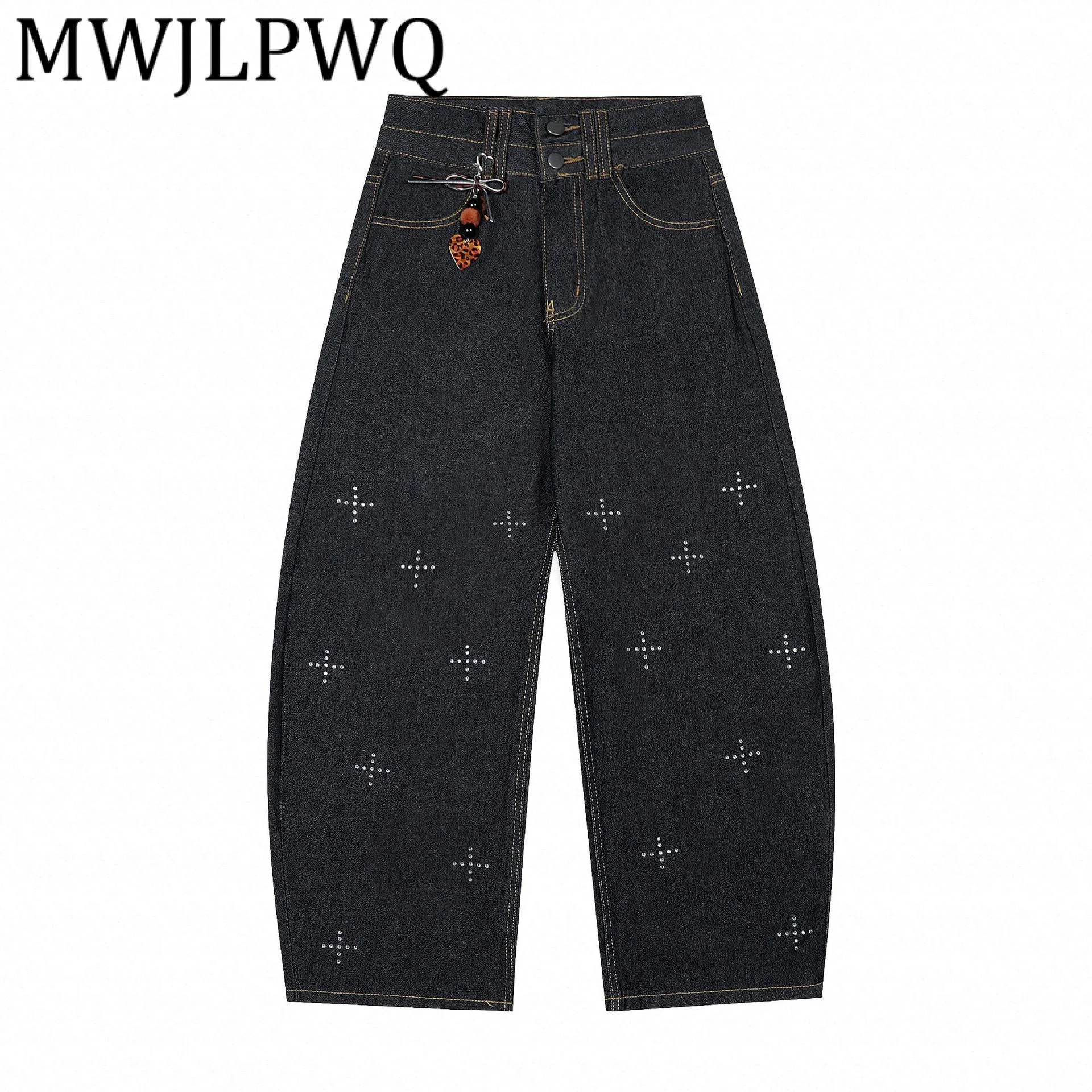 

MWJLPWQ модные 2026, новые свободные джинсы в американском стиле ретро, мужские широкие брюки со стразами, индивидуальные шикарные широкие брюки Machete 21996