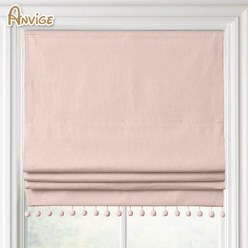 

Modern Pink Color Flat Roman Shades Customized Roman Blinds With Installation Included