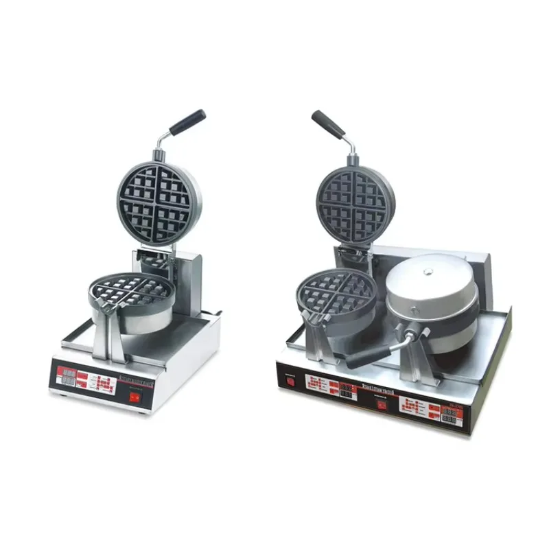 Commercial Electric Ceramic & Stainless Steel Round Waffle Maker Sandwich Function Hotel Use 220V US Plug on Sale