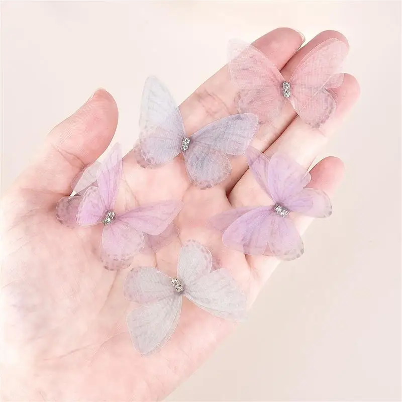 10pcs/Set 5cm Double Layer Mesh Butterfly Appliqued 3D Simulation Mesh Dreamy Bouquet Patch For DIY Handmade Hairband Nail Decor
