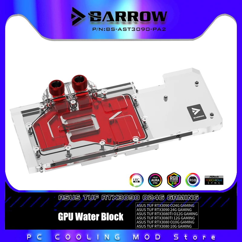 

Barrow Full Covered GPU Water Block For ASUS TUF 3090 3080 Gaming Video Card ,VGA Cooler Radiator 5V 3Pin BS-AST3090-PA2