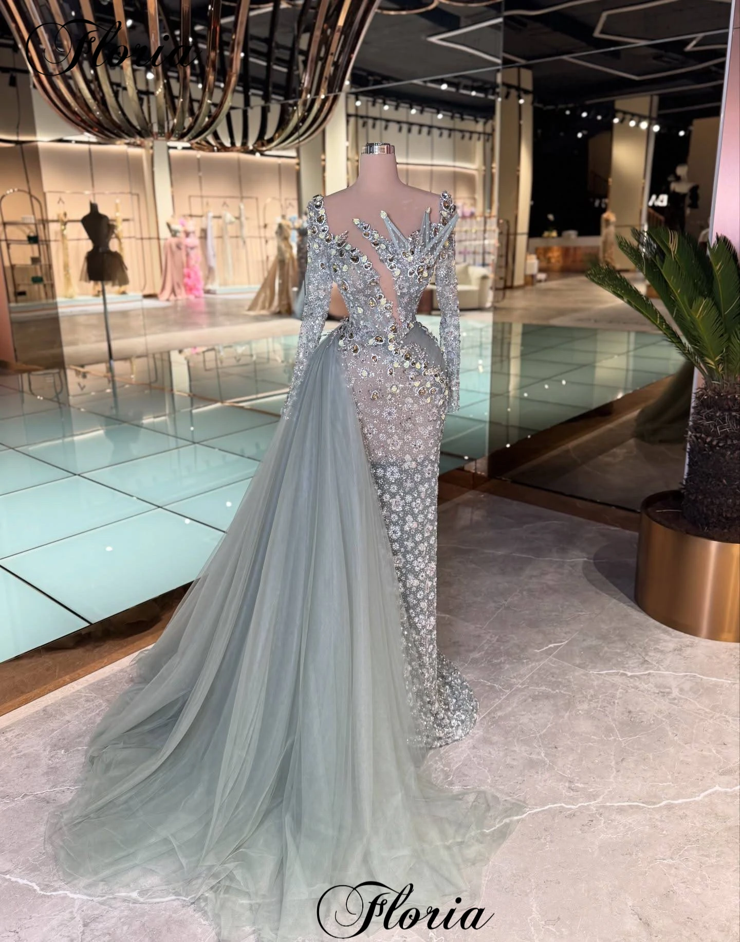 New Fashion Mermaid Celebrity Dresses Long Sleeves Red Carpet Runway Dresses For Women Evening Gown Vestidos De Noche Customized