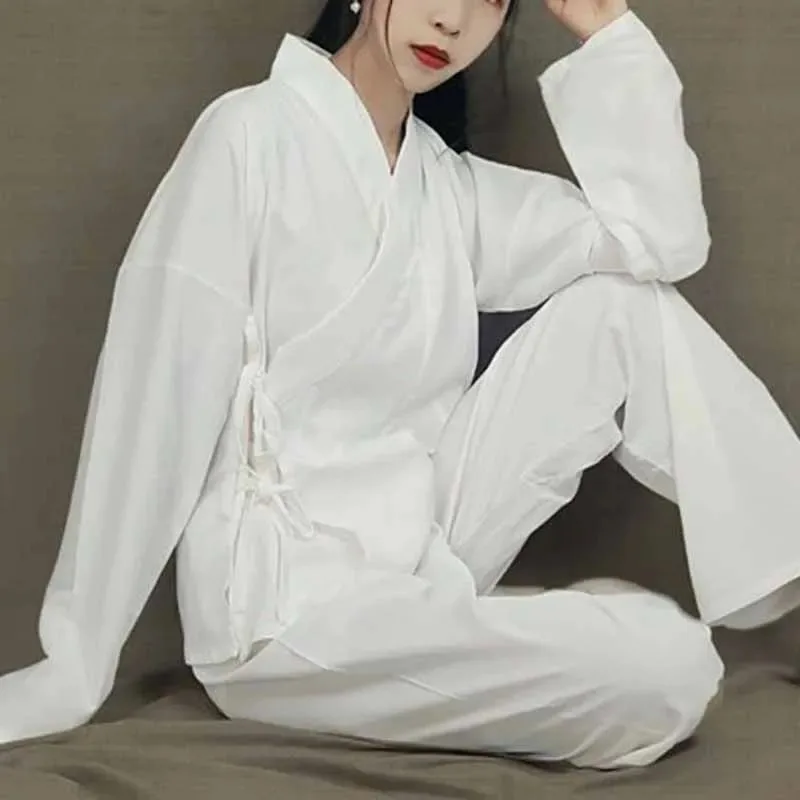 

Hanfu Shirt Trousers Undergarments Women Ancient Chinese Hanfu Long Sleeve White Top Shirt Trousers Hanfu Bottomed Plus Size