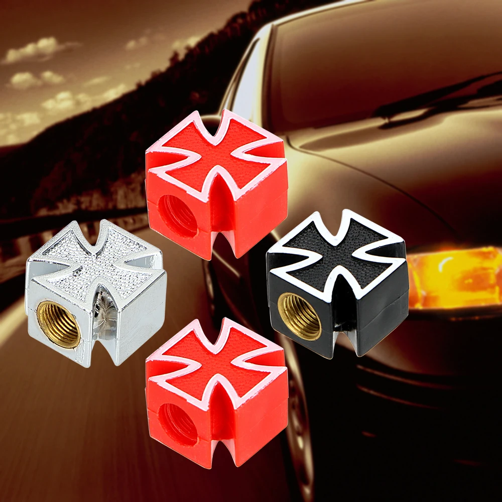 4pcs/lot Car Wheel Tyre Stem Air Caps Cross Style Car Tire Air Valve Cap  Covers for Bicycle Motorcycle Car Styling Universal