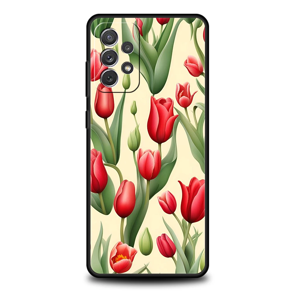 Tulip Phone Case for Samsung Galaxy A55 A35 A15 A14 A25 A54 A51 A71 A72 A73 A32 A52 A52S A41 5G Silicone Shell Fundas Capas Bags