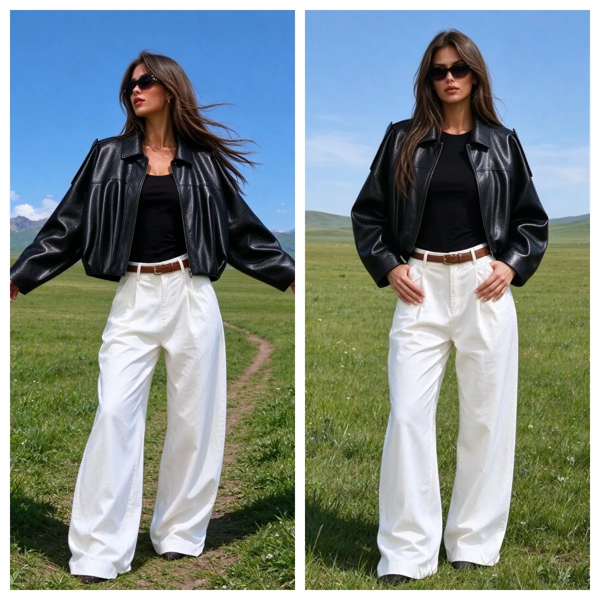 Guobioziy Women's Jacket 2026 Fall/Winter New Black Batwing Sleeve Faux Leather Loose Wrinkle Biker Parka Trendy and Stylish