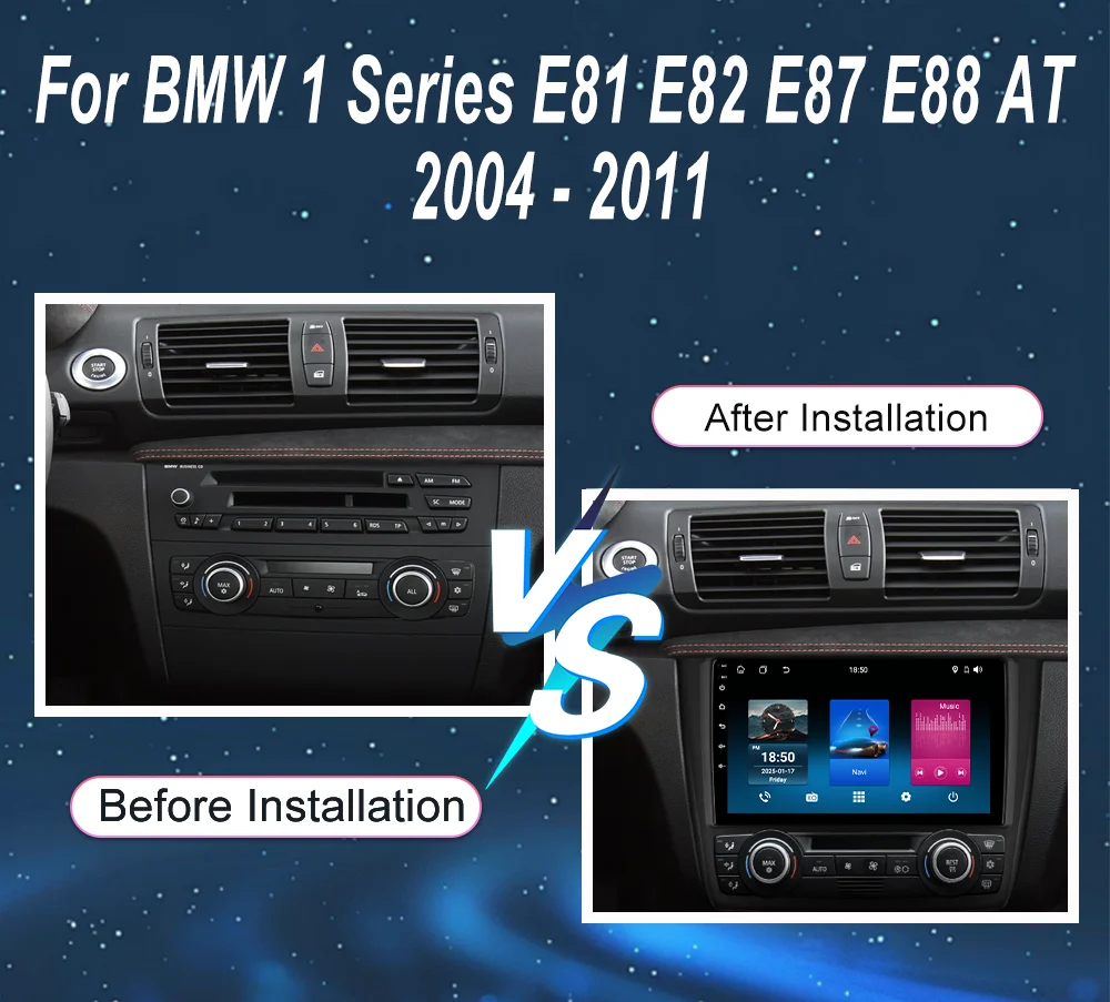 Android 15 Radio Stereo For BMW 1 Series E81 E82 E87 E88 AT 2004 -2011 Car Multimedia Player High-Performance CPU QLED Screen 4G
