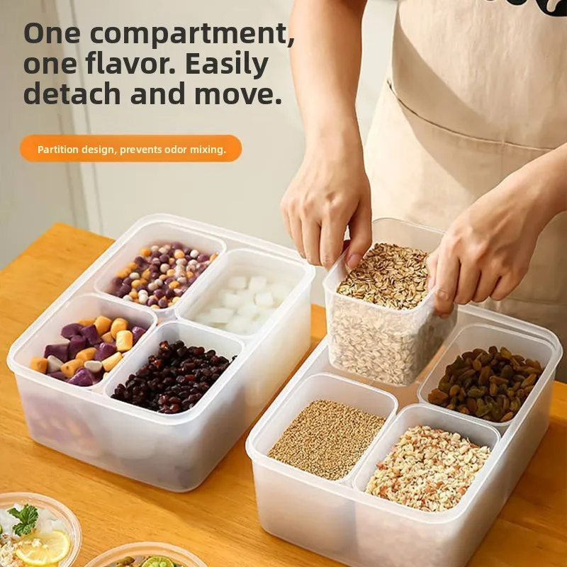 Transparent Plastic Food Storage Box with Lid for Commercial Use Partitioned Dividers Stall Selling Seasoning Container Prese...