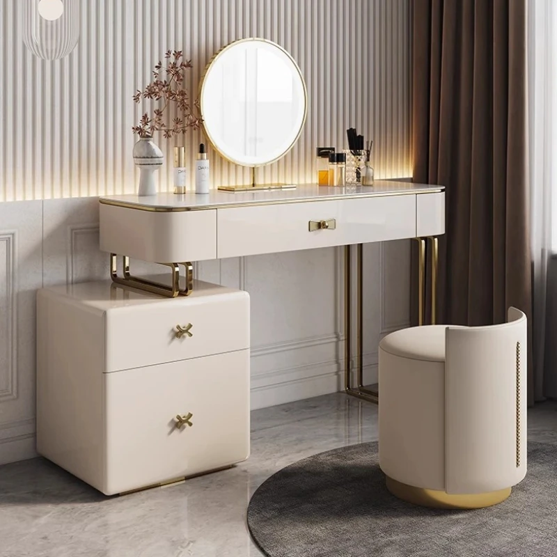Light Mirror Storage Vanity Table Stool Makeup Luxury Aesthetic Dressing Table Drawer Storage Schmink Tisch Bedroom Furniture