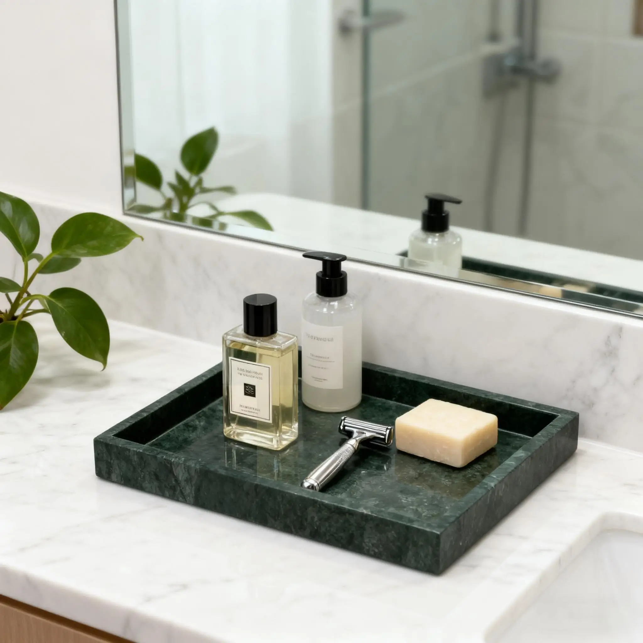 Green Natural Marble Rectangular Tray, Elegant Organizer for Living Room, Entryway, Vanity & Hotel, Holds Jewelry, Makeup