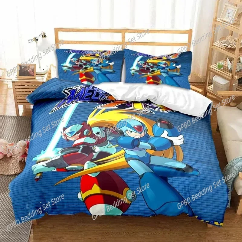 Rockman Megaman Game Cartoon Bedding Set Luxury Duvet Cover Bedroom Single Double King Size Duvet Cover and Pillowcase Boys Gift