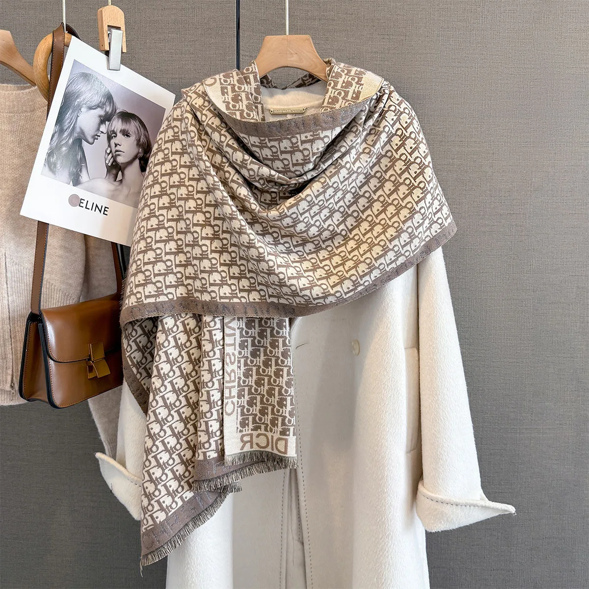 Multi-Purpose Letter Jacquard Scarf: Thickened Imitated Cashmere Shawl, Ideal for Layering and Warmth