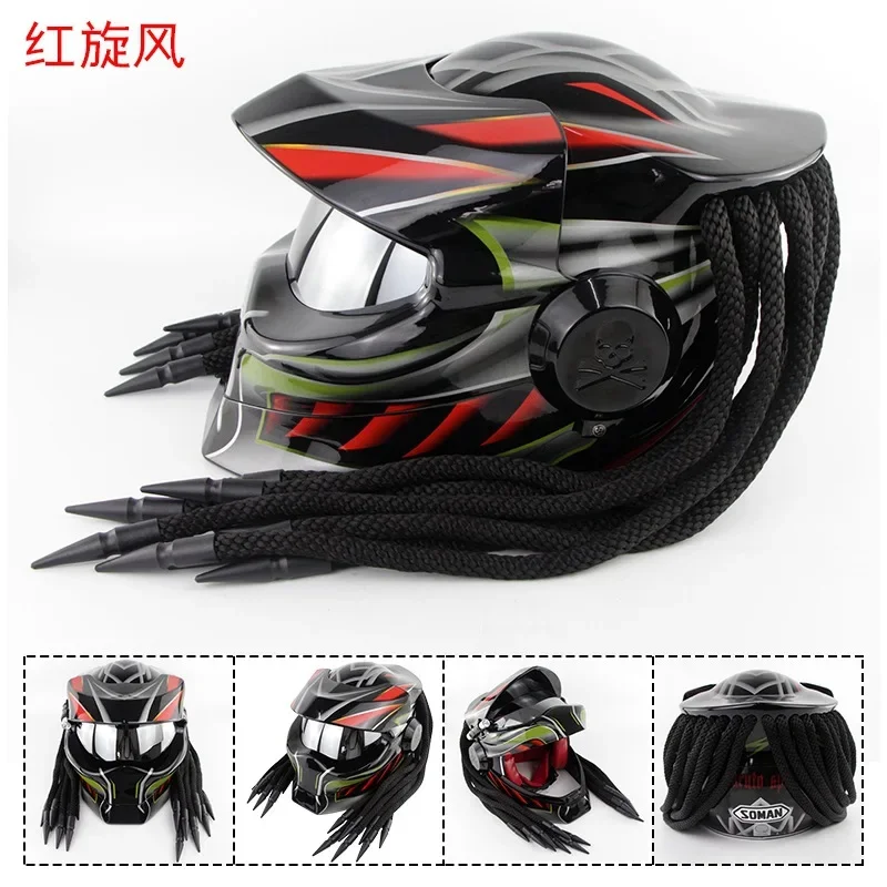 

SOMAN SM958 Predator Motorcycle Helmet Iron Blood Warrior Retro Braid Helmet Laser Light Casque Capacetes Para Moto