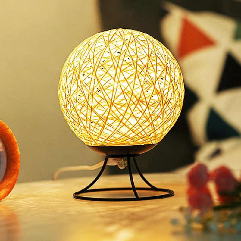 

Modern Rattan Ball Desk Lamps for Bedroom Moon Night Lights Led Stand Light Fixtures Bedside Table Lamp Living Room Home Decor