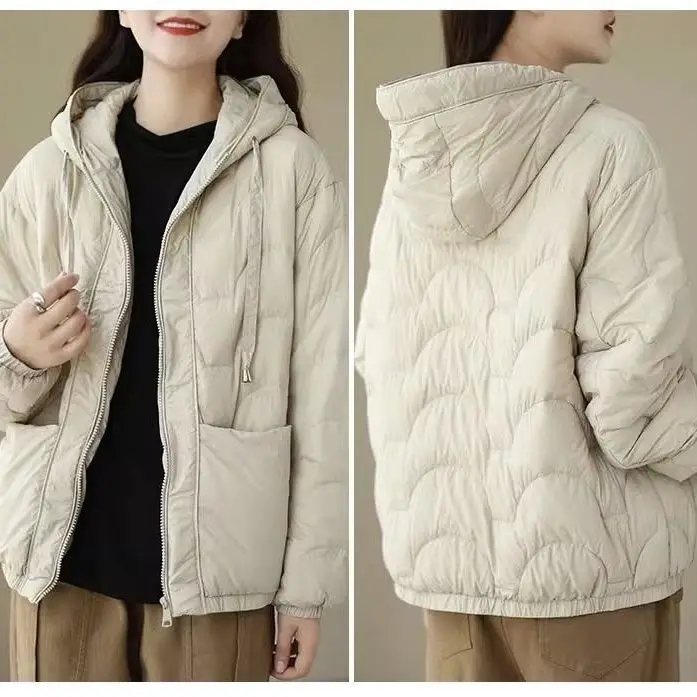 Winter New Women's Down Jacket Commuting Loose Hooded Lightweight White Duck Down Jacket