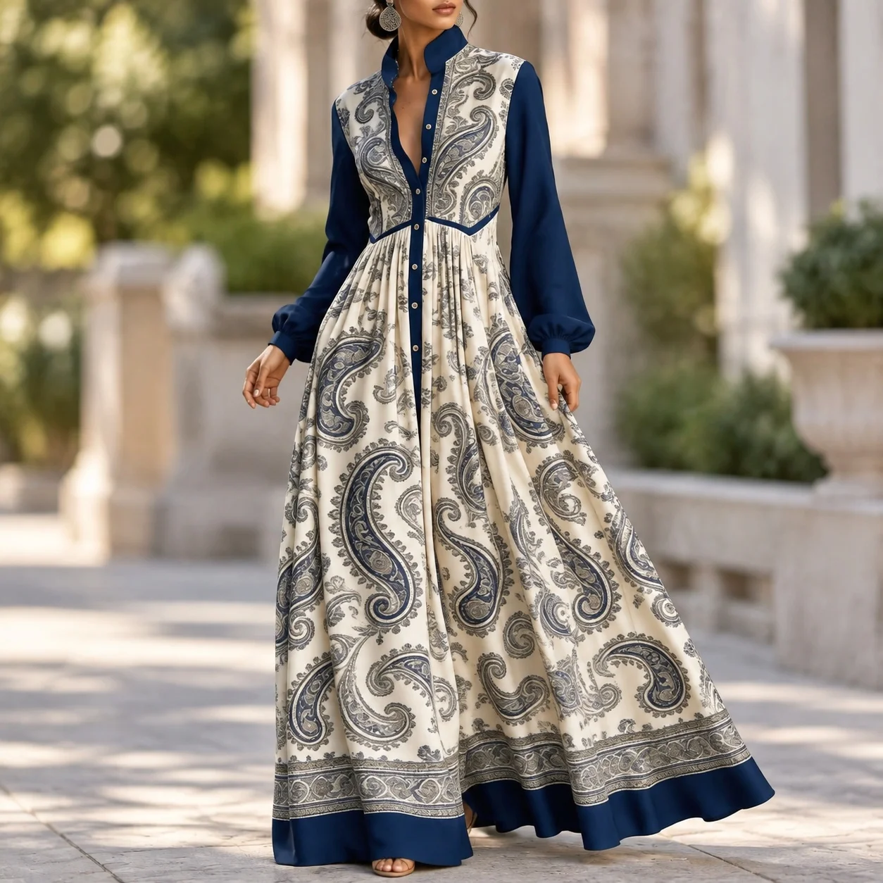 Printed Dress Loose Fit a Line Elegant with 3d Pattern Plant Floral Pattern Button Front Mid Length Women Casual Dresses