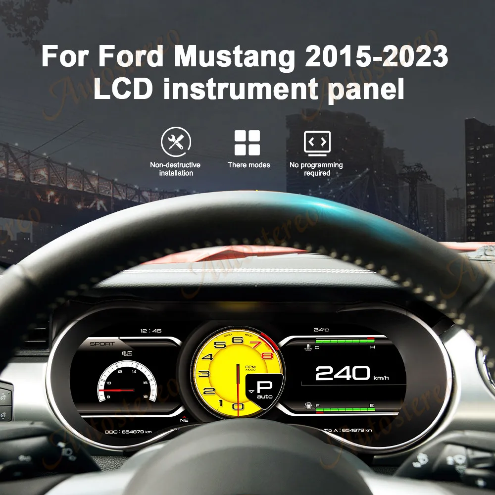 ZWNAV 12.3 inch Digital LCD Instrument Dash Screen Digital Cluster For Ford Mustang 2015-2023 Car LCD Dashboard Instrument