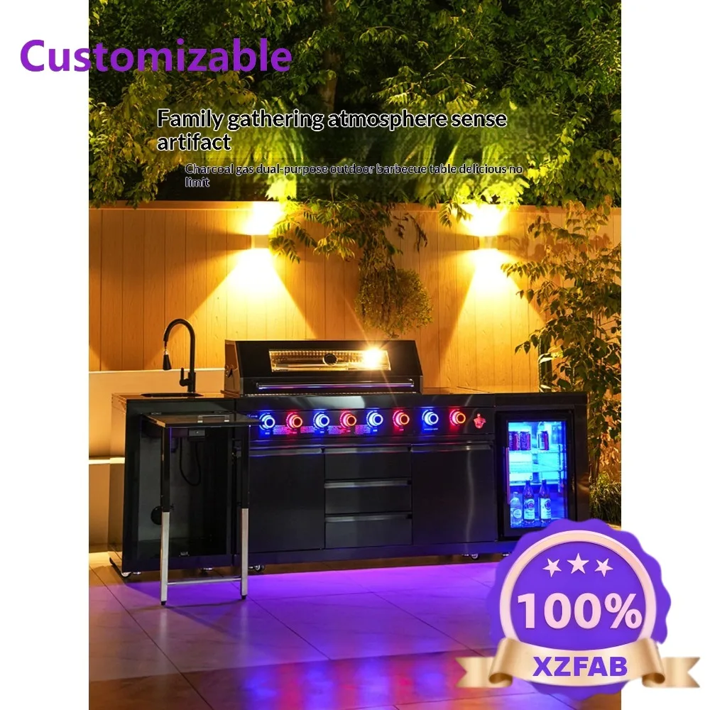 Factory Direct 2026  Outdoor Integrated Kitchen Cabinet Embedded Stove BBQ Storage Cabinet with Sink&Countertop
