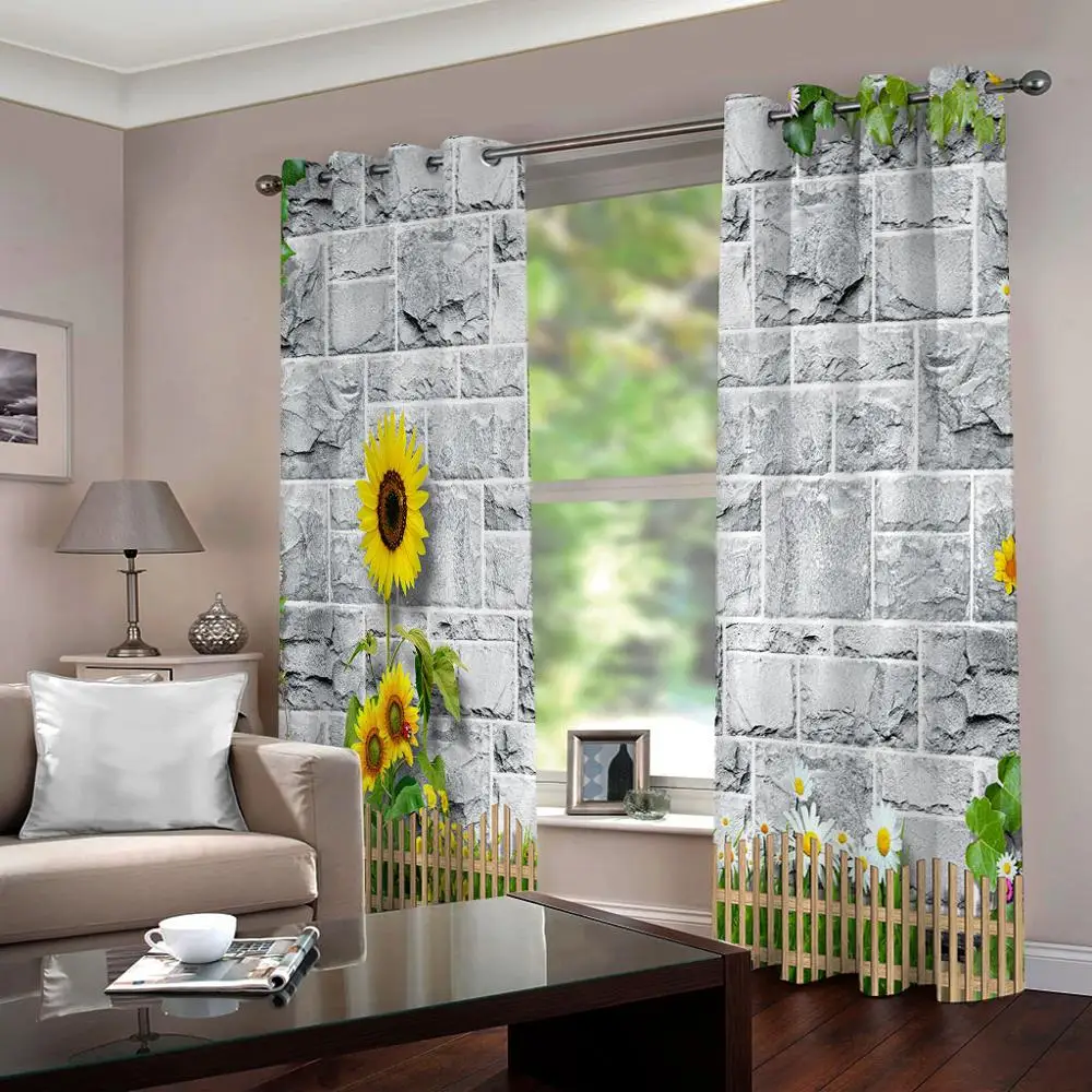 decorative curtains Gray wall flower railing print Chinese Customized 3D Blackout Curtains Living Room Bedroom Hotel Window