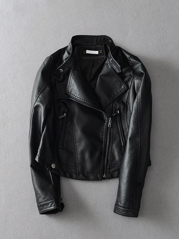 

Biker Jackets Womens Jacket Cropped Chic Leatherette Panelled Double-Breasted Outdoor Retro Youthful City Commute Windproof Sexy