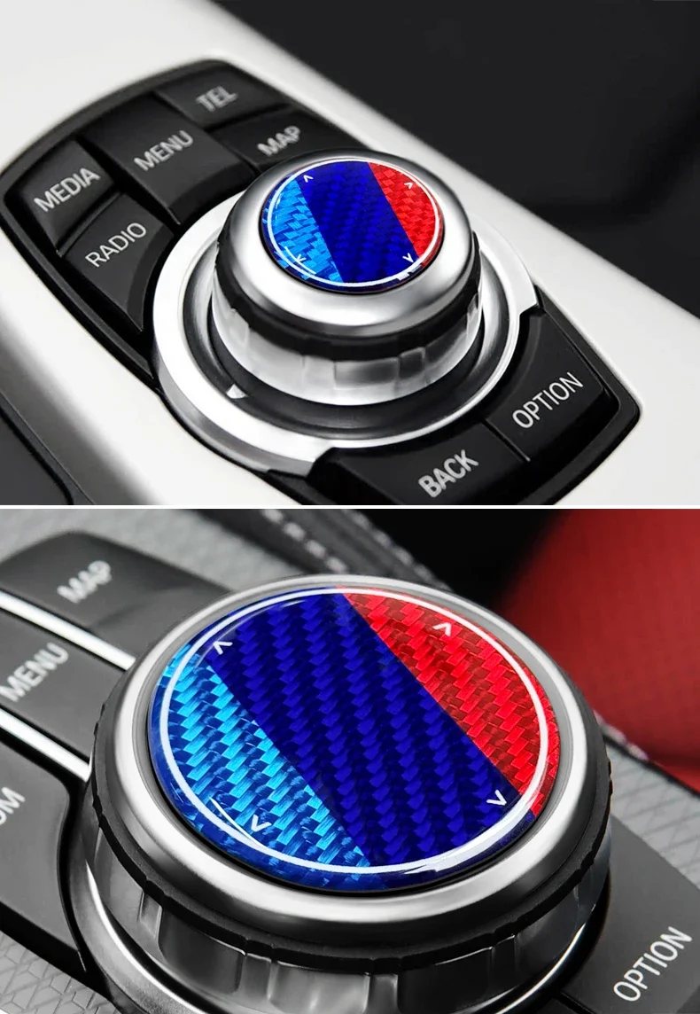 Echte Carbonfaser für BMW X3 G45 G48 F25 X5 F15 F20 F30 G01 G20 G22 G60 G30 F10 I3 Auto Multimedia-Drehknopf Zierleisten Aufkleber Zubehör – Detail 7