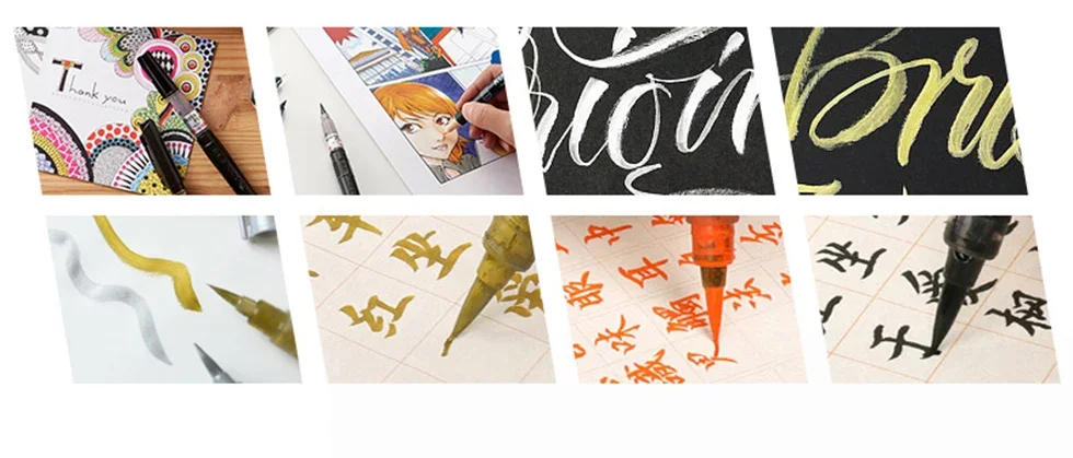 Japan ZIG Kuretake Fude Pinselstift, mittlere Spitze, nachfüllbare schwarze Tinte, für Kalligraphie, Manga, Zeichnen, professionell, Künstler. – Detail 11