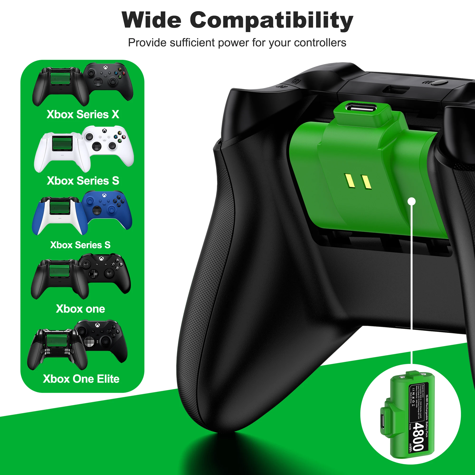 BEBONCOOL  2*4800mWh Rechargeable Battery For Xbox One Controller  Battery For Xbox Series X/S Gamepad Charger With Type-C Cable