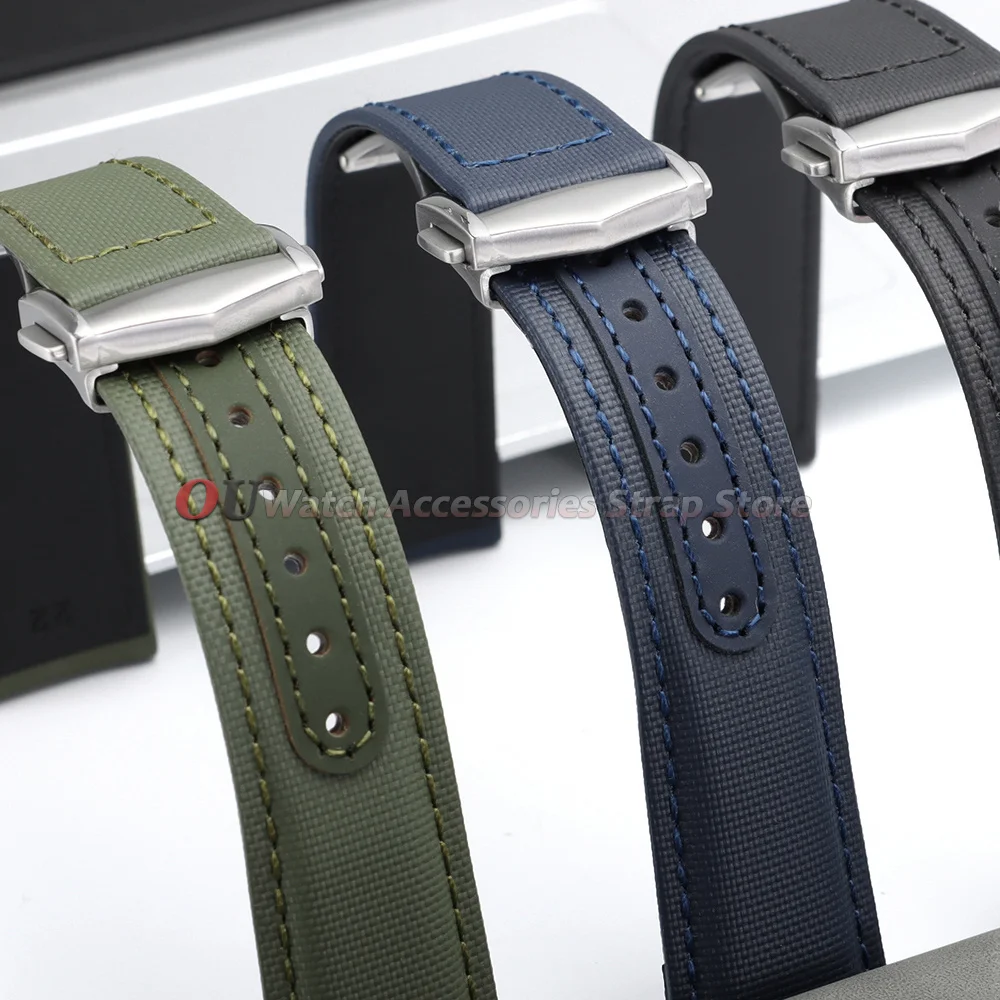 Sailcloth Nylon Leather Watchband 20mm 21mm 22mm Watch Straps for Omega Seamaster 300 Strap Black Canvas Men for Seiko Bracelets view 5