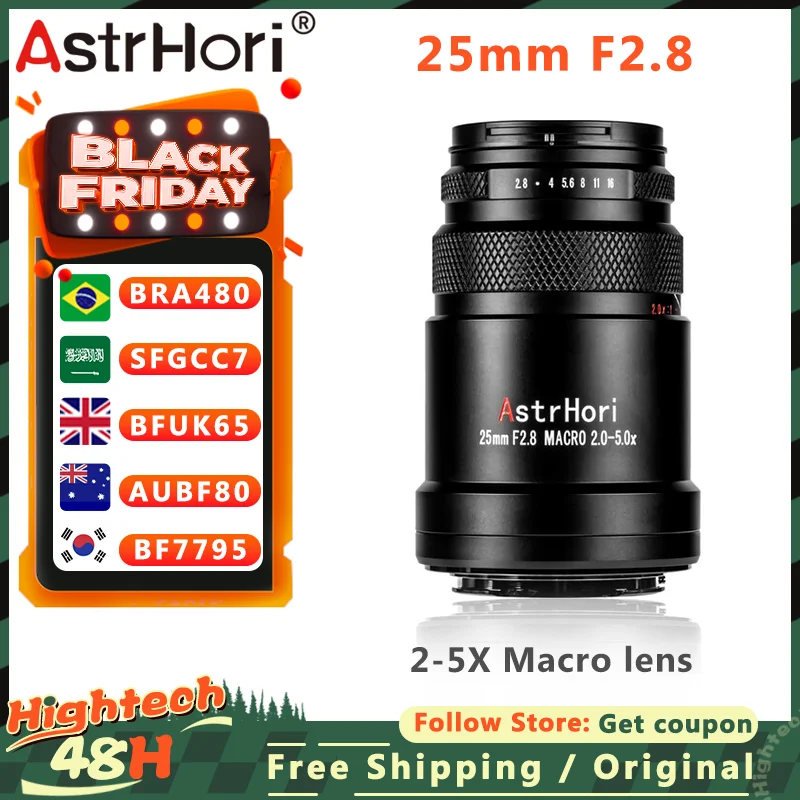 AstrHori 25mm F2.8 2-5X Ultra Macro Full Frame Manual Focus lens For Fuji X Canon RF Nikon Z Panasonic L Sony E Mount Cameras