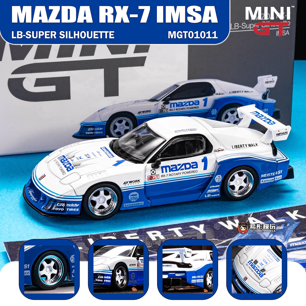 MINIGT 1/64 مازدا RX-7 LB-سوبر صورة ظلية IMSA MGT01011-CH سيارة ألعاب مصنوعة من خليط معدني سيارة دييكاست نموذج معدني للأطفال