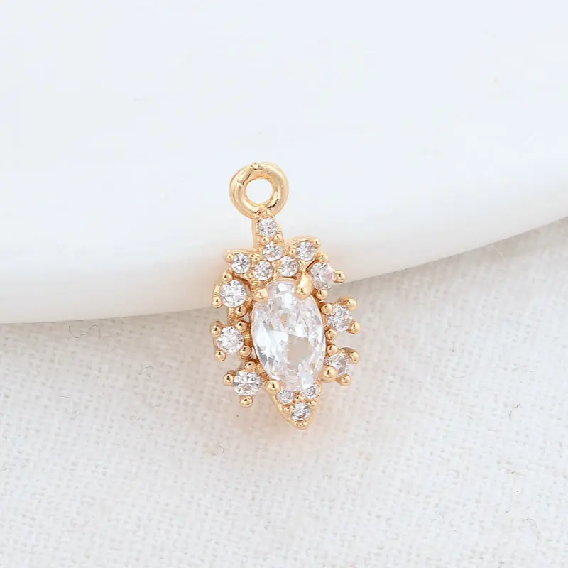 7*15MM Vàng 14K Màu Đồng Thau Và Zircon Hoa Quyến Rũ Mặt Dây Chuyền Bông Tai Vòng Cổ Trang Sức Làm Tiếp Liệu Diy phụ Kiện