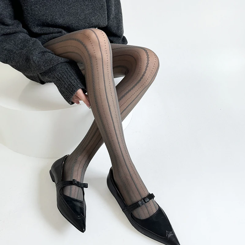 Autumn Winter Retro Stocking Lolita Striped Lace Pantyhose Dot Transparent Tights Japanese Pure Desire Jacquard Pantyhose Tights