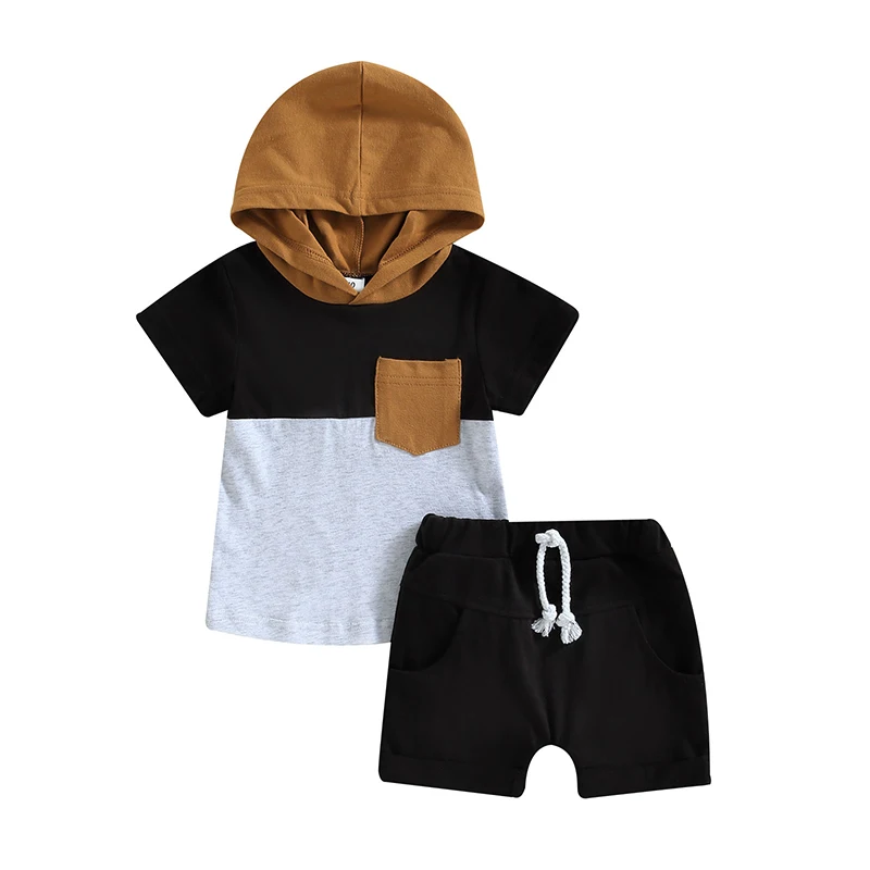 Infant Baby Boy Girl Summer Clothes Short Sleeve Hooded Top and Casual Shorts Set Toddler 2 Piece Outfits