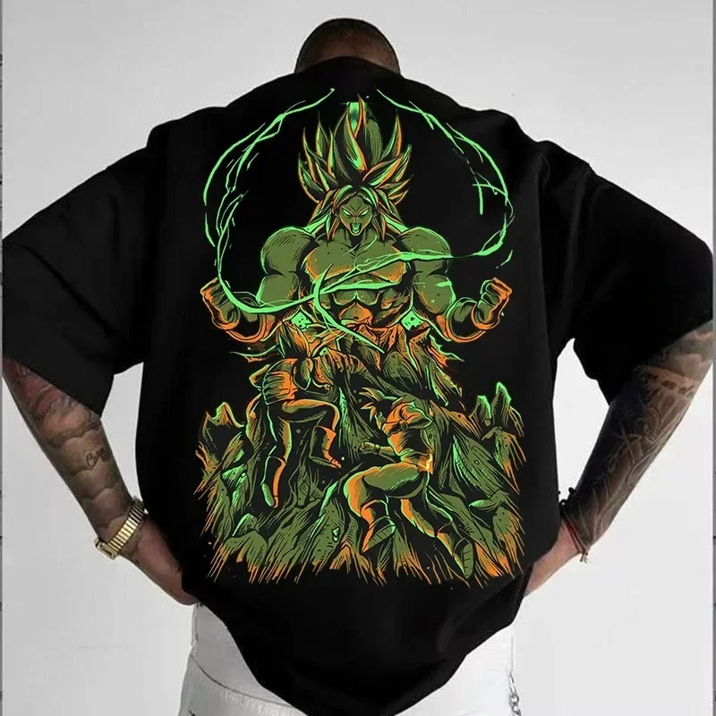 

Летняя мужская футболка Dragon Ball, хлопковая, в стиле японского аниме, Y2K, Harajuku, с коротким рукавом, свободного кроя, дышащая, уличная одежда, топ DBZ