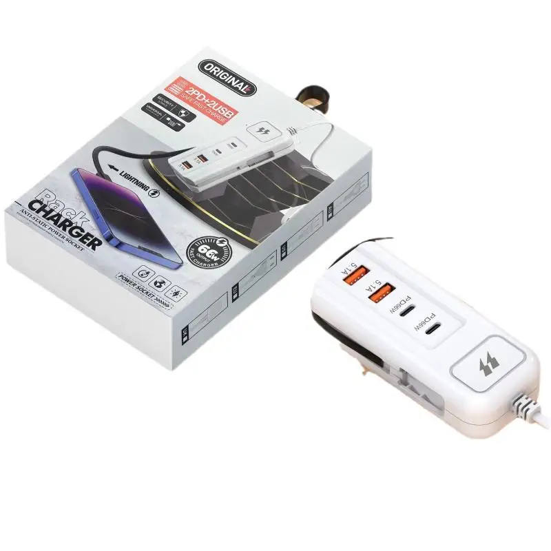 Anti Static 66W Fast Charging Power Socket 2 PD 2 USB Ports For Home Office Travel Charging Multiple Devices And Gadgets