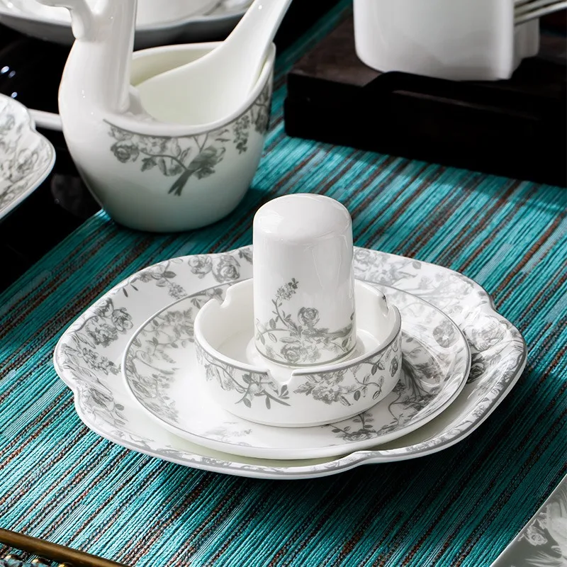 Glaze color tableware set Household high value Jingdezhen ceramic tableware Bone china dishes