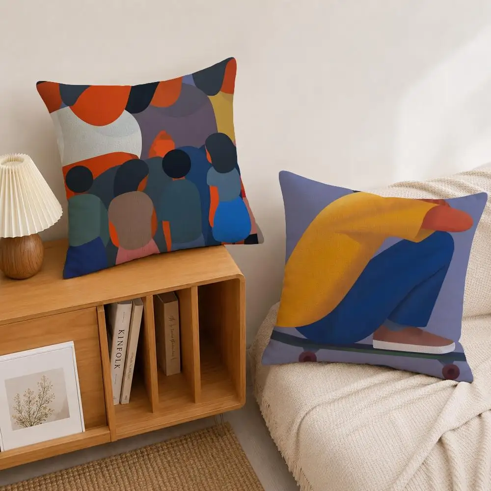 Artist Geoff McFetridge Cushion Cover Natural Linen Pillowcase Set, All-in-One Decor for Sofa, Bedroom & Chair