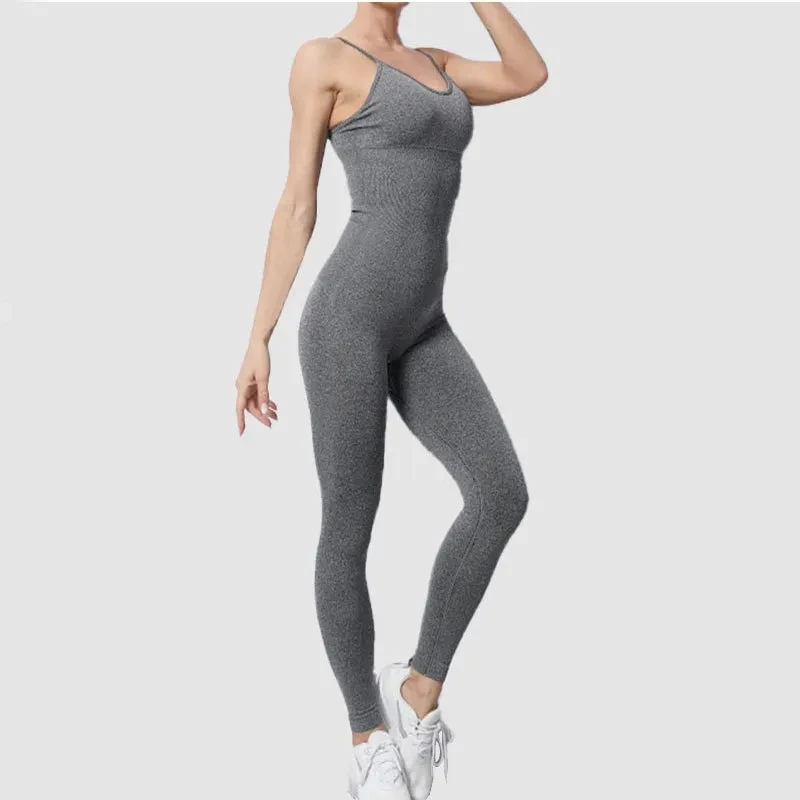 Ensemble de survêtement de yoga pour femme, combinaisons sans couture, barboteuses d\'entraînement de fitness, vêtements de sport pour fille, 1 pièce