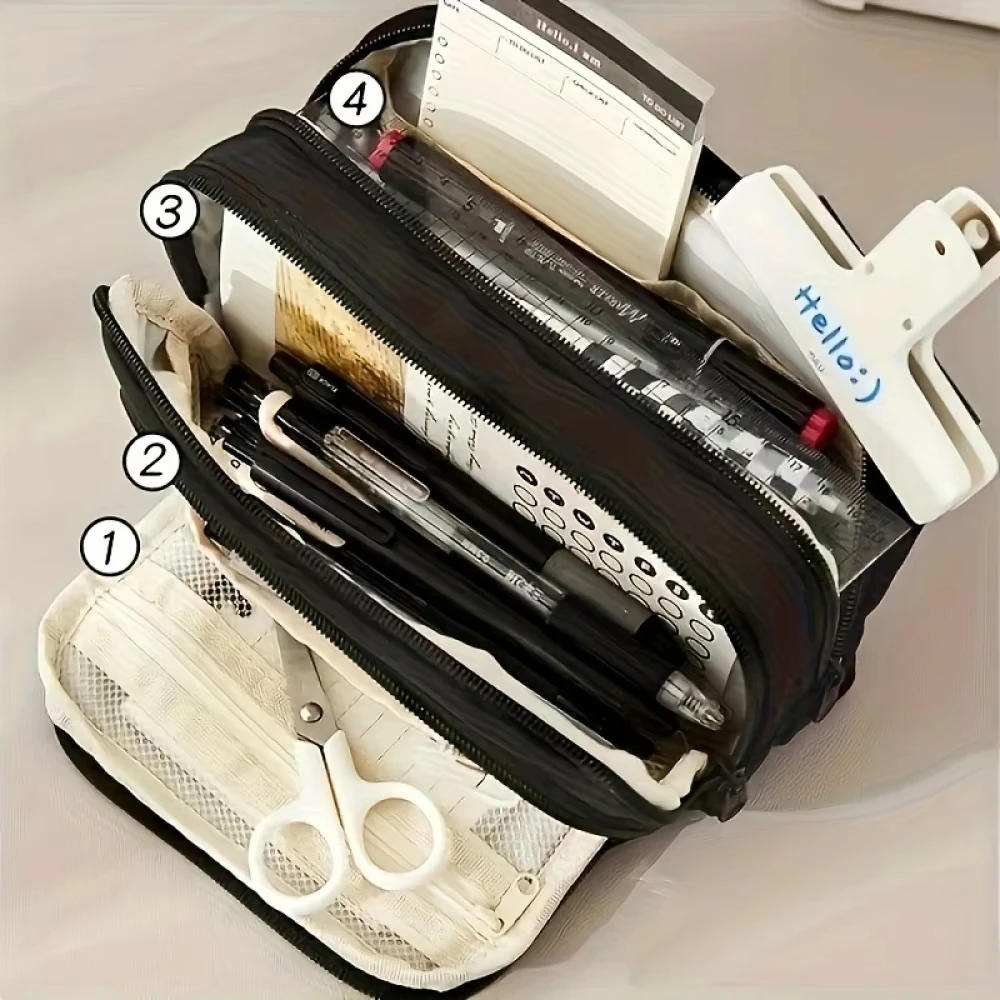 A Large-capacity Multi-layers Pencil Case Simple Multi-purpose Student Stationery Box and Makeup Storage Bag Stationery Supplies