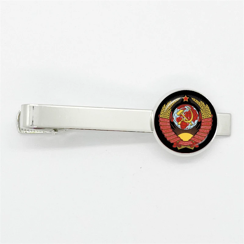 CCCP Soviet Russia Space Flight Universe USSR Soviet Communism Glass Tie Clip Silver Color  Tie Clips for Men Charm Jewelry Gift