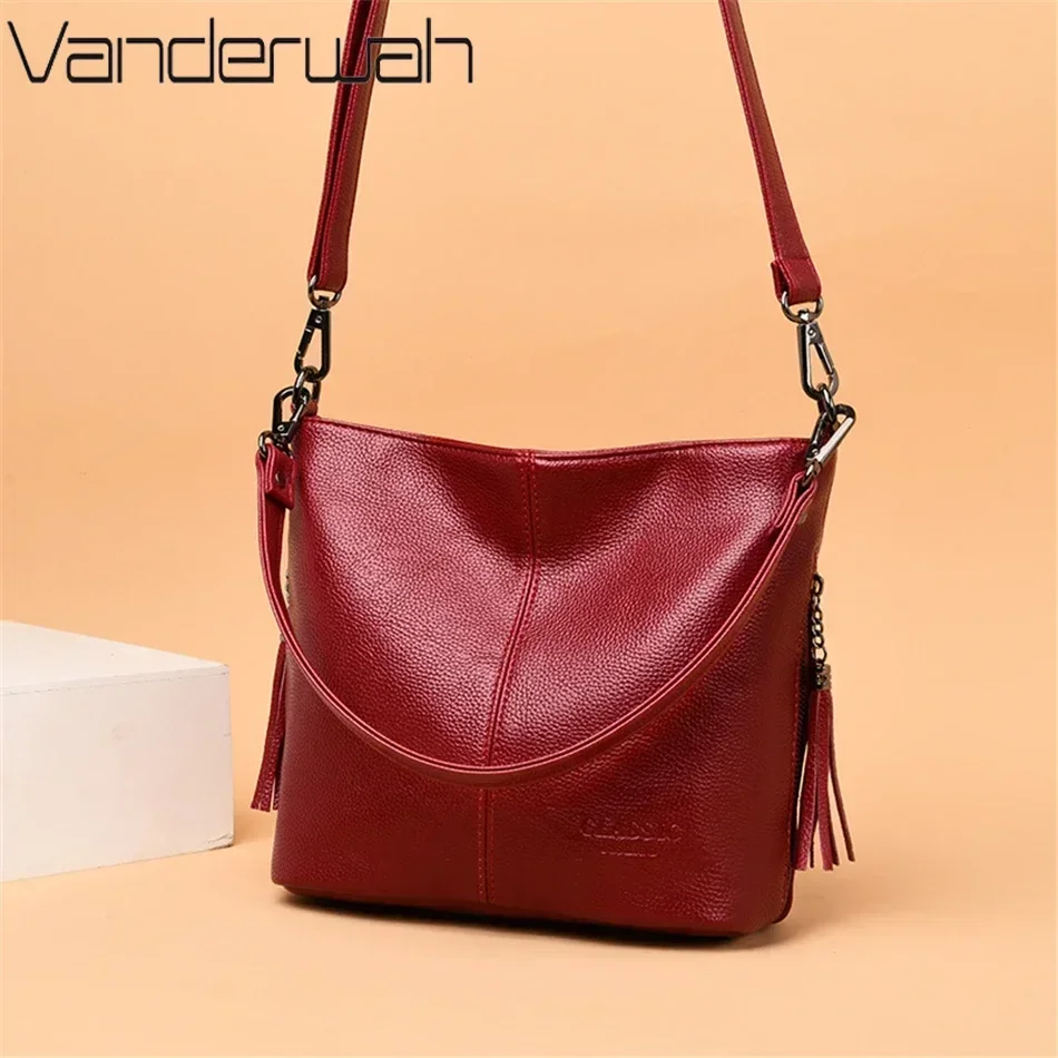 Genuien Tassels Ladies Hand Crossbody Bags For Women Leather Luxury Purses And Handbags Women Shoulder Bags Designer Bucket Sac