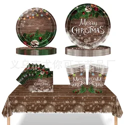 Xmas Party Christmas Tree Santa Claus Gifts Theme Disposable Tableware Sets Paper Plates Cups Globos Party Favors Decorations