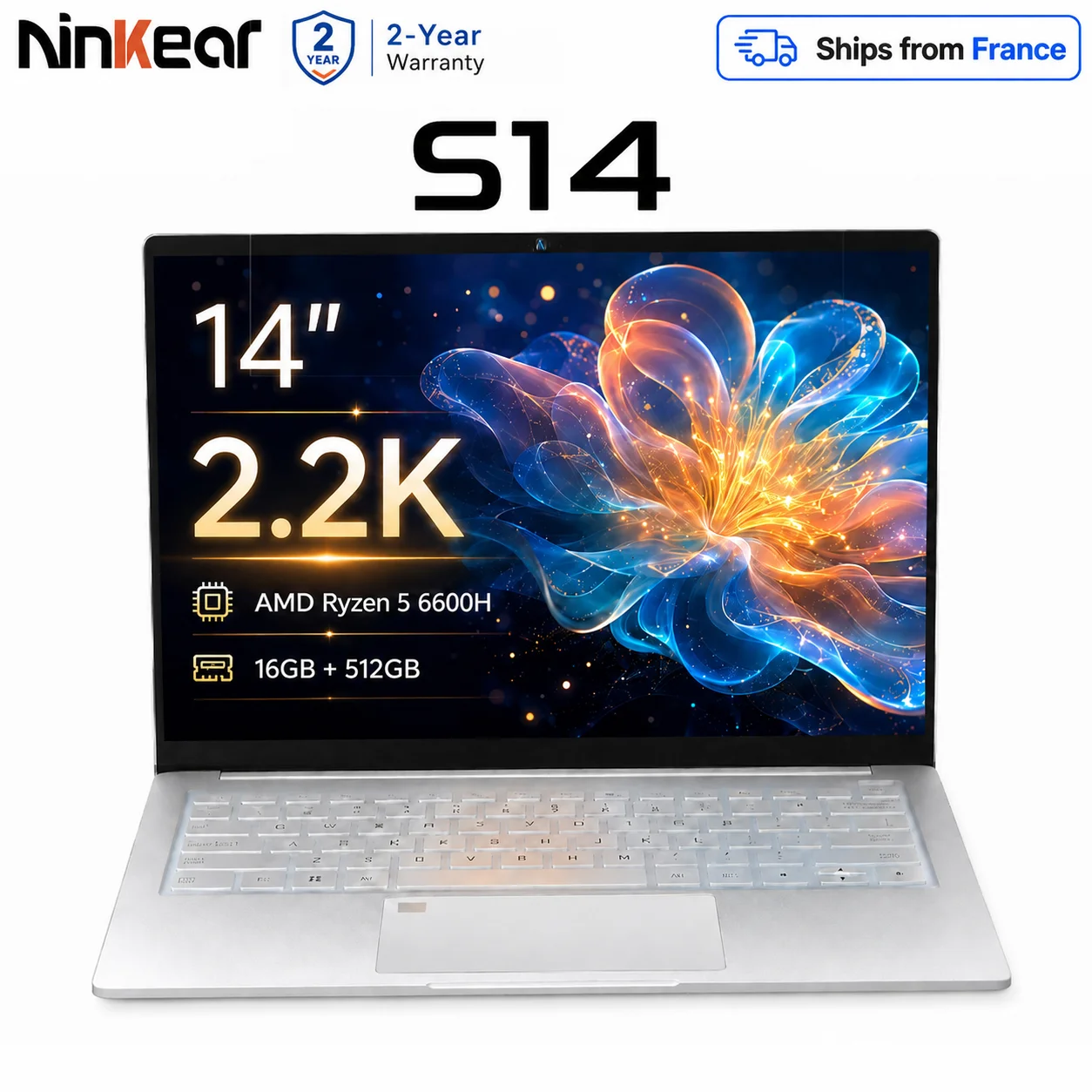 Ninkear S14 Laptop 14" 2.2K IPS AMD Ryzen 5 6600H 16GB LPDDR5X 512GB SSD Ultra Leggero 1KG Ricarica Rapida PD 65W WiFi 6 Bluetooth 5.3 Sblocco Impront