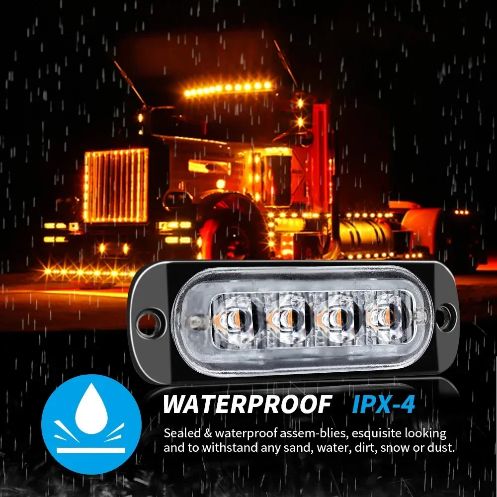 2Pcs Warning Side marker Light Auto 12/24V Emergency 4 leds Light for Truck Toyota Grille Vehicle Boat Light Bar Fixed Light