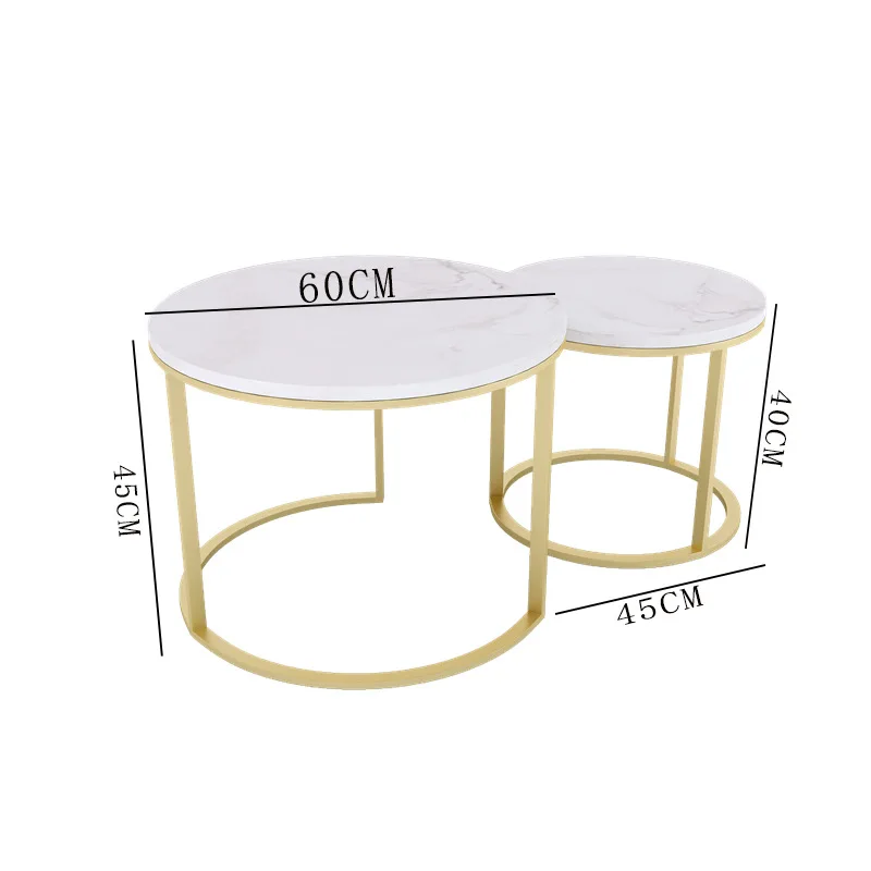 Modern Luxury round Dining Set for Home Use Golden Metal Coffee Tea Table with Iron Sofa Chairs Marble Top Living Room Furniture