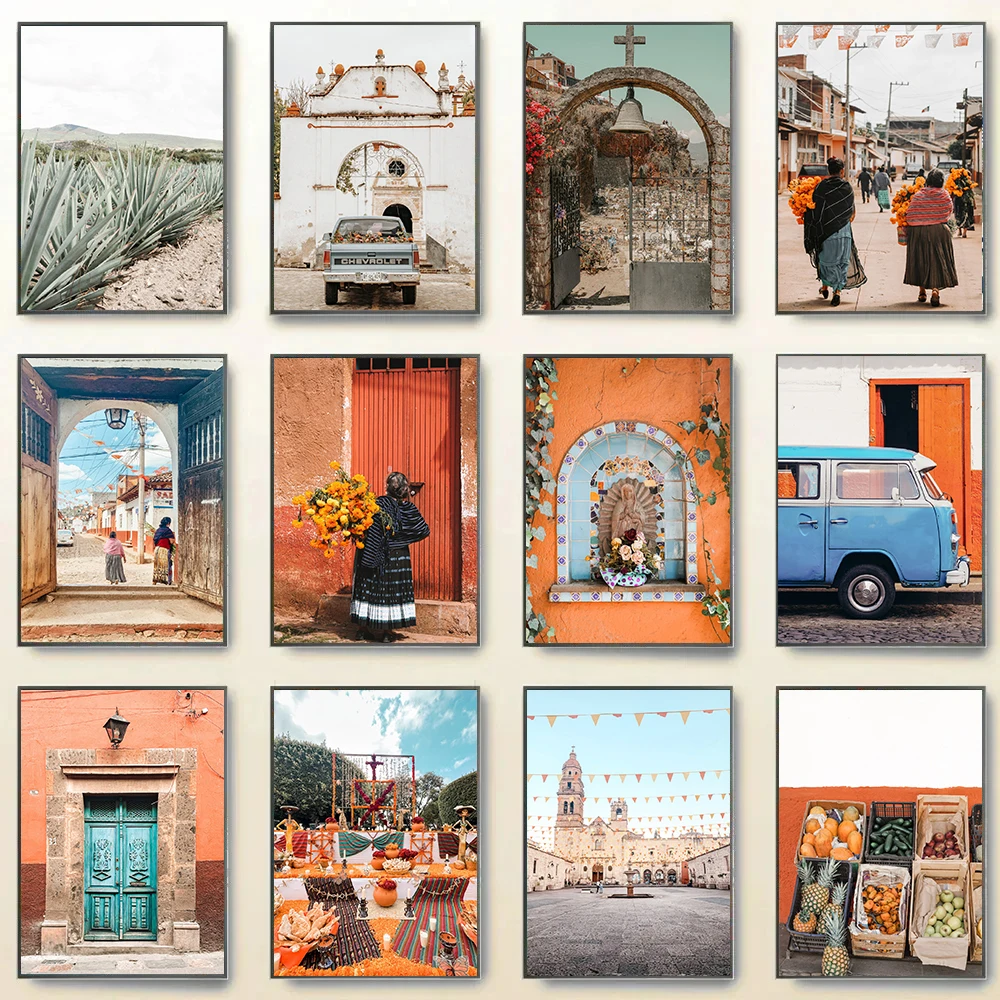 Retro Native Mexico City Travel Landscape Photography Folk Art Day of The Dead Poster Canvas Painting Wall Picture Home Decor