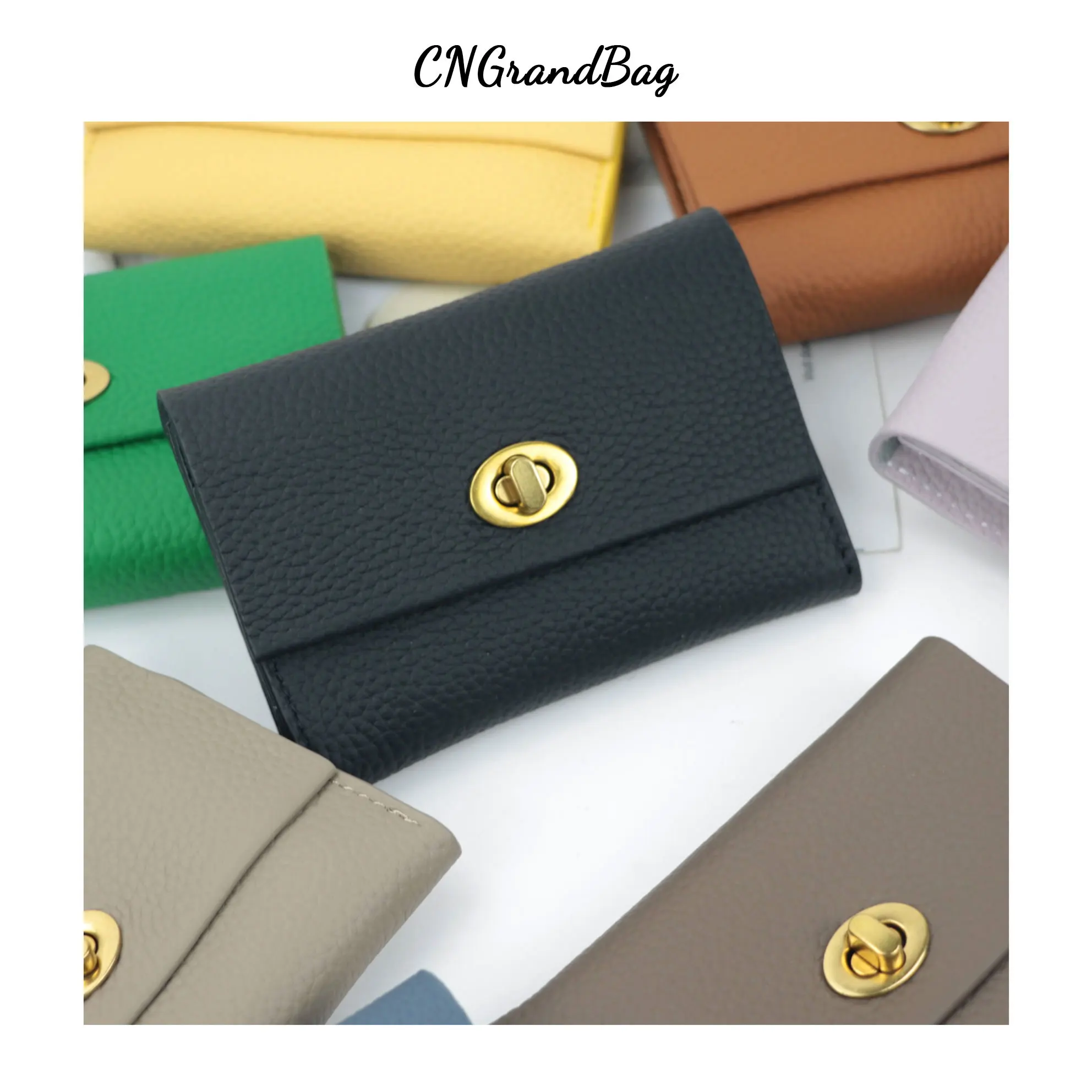 Customized Letters Genuine Leather Classical Design Short Cardholder Retro Business Card Bag Lipstick Storage Bag Wallet Purse